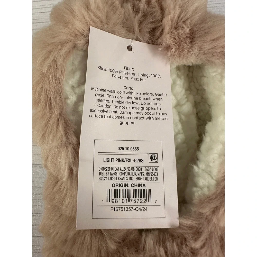 Auden Faux Fur Slipper Socks Pink and 4-Pack Ribbed Knit Crew Socks Grey Black